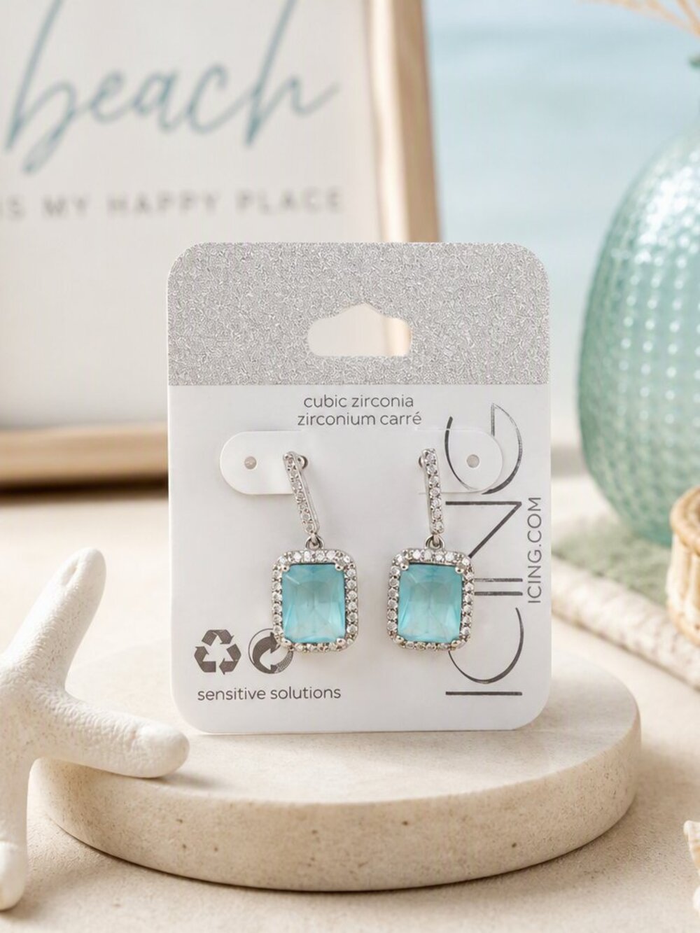 Icing Aqua Blue Cubic Zirconia Drop Earrings NWT